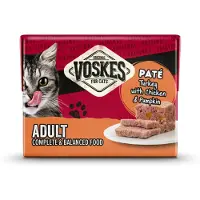 Voskes kattenvoer Paté Adult Kalkoen, Kip &amp; Pompoen 8 x 95 gram