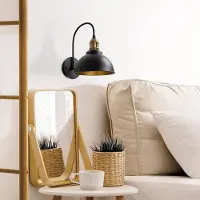 Opviq Wandlamp Saglam, zwart/goud, hoogte 36 cm, metaal dimbaar, zwart, Woon-/ Eetkamer, metaal, hanglamp