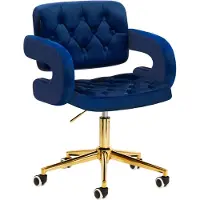 Activeshop Fluwelen Bureaustoel Marineblauw met Goud Onderstel QS-OF213G – Verstelbare Salonstoel & Bureaustoel voor Salon, Kantoor en Receptie