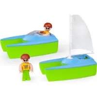 Lena speelgoed boten zeilboot en sportboot multicolor voor kinderen.