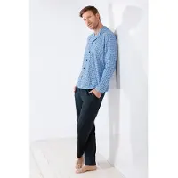 Hajo Blauwe doorknoop heren pyjama | Maat 56