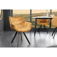 Invicta Design stoel THE DUTCH COMFORT mosterdgeel fluweel met armleuning gestoffeerde zwarte metalen poten - 44276
