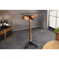 Invicta Maritieme bartafel OCEAN 105cm koper gevlamd zwart metalen voet glazen blad rond - 6043955