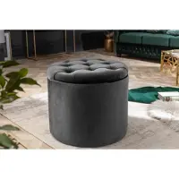 Invicta Ronde kruk MODERN BAROK 50cm Grijs Fluweel met opbergruimte - 44747