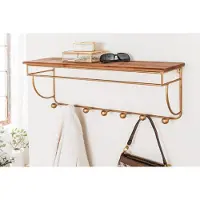 Invicta Decoratieve wandkapstok HERITAGE 80 cm naturel goud messing grenen metaal met plank - 44479