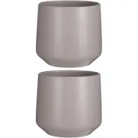 Mica Decorations Bloempot/plantenpot - 2x stuks - mat taupe - H21/D23,5 cm - keramiek - voor kamerplant