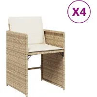 vidaXL Tuinstoelen met kussens, 4 stuks, beige, van polyrotan