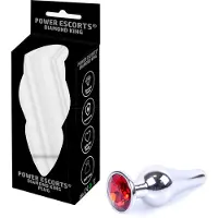 Power Escorts - Diamond King Buttplug - Small Size - stoere Lengte 9,5cm - Dia: 3cm - Rode Steen - Anal Butt Plug - Extra handige opbergzakje - gave window Cadeau Box - Br213Sred