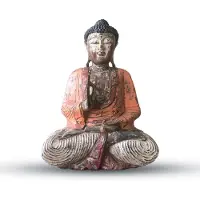 Ancient Wisdom Vintage oranje handgesneden Boeddhabeeld - 60 cm - Teaching Transmission