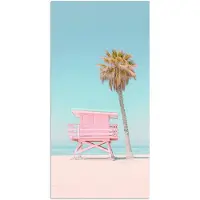 PosterMonkey Poster 75x150 cm - Palmboom - Strandhuis - Roze - Posters - Kamer decoratie - Wanddecoratie woonkamer - Muurdecoratie slaapkamer