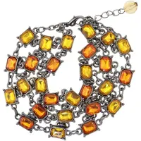Behave – Armband – Topazbruin & Vintage Roestoranje – Brede Schakel – Donker Zilverkleurig