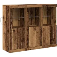 vidaXL LED Dressoir 3 pcs Oudhout 123 x 37 x 100 cm Bewerkt hout