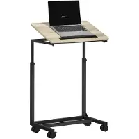 HOMCOM Mobile End Table-Spanplatte, Metall-55L x 36B x 62,5-82,5H cm-Eiche