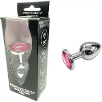 Power Escorts - Diamond King Plug Large - aluminium met roze steen - 9,3 x 4,1 cm - BR137L