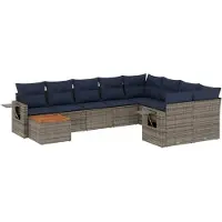 vidaXL 10-delige tuinbankset met kussens, grijs polyrotan