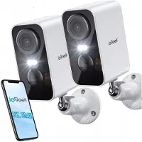 IeGeek 2K bewakingscamera voor buiten - accu - bewegingsdetectie - draadloze bewakingscamera voor buiten/binnen - 2-weg audio - IP65 - 2 stuks