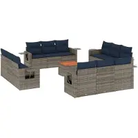 vidaXL 13-delige tuinbankset met kussens, grijs polyrotan