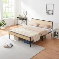 En.casa Metalen bed Linköping 165x206x90 cm zwart en rotan look []