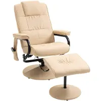 Merax Relaxfauteuil met Massagefunctie en Voetenbank – 10 Massagepunten – 360° Draaibaar – Verstelbare Rugleuning – Kunstleer Crème Wit