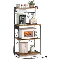 Vasagle Keukenrek met stopcontact en verstelbare planken, vintage bruin + inktzwart
