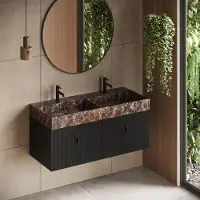 Muebles Zahora badmeubel ribbelfront 120cm zwart mat met Dark Emperador wastafel met kraangaten