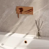 Brauer Stripe inbouw wastafelkraan ColdStart met rechte uitloop en afdekplaat model A2 koper geborsteld PVD