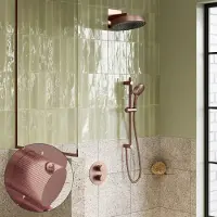 Saniclear Evolution Stripes inbouw regendouche rond met glijstang en 2 standen handdouche geborsteld koper
