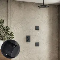 Saniclear Nero Curved inbouw regendouche 20cm met vierkante massagejets en plafondarm zwart mat