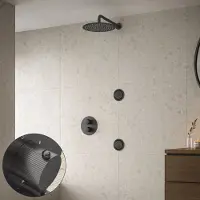 Saniclear Iron Stripes inbouw regendouche 20cm met ronde massagejets en muurarm verouderd ijzer - gunmetal