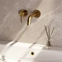 Brauer Stripe inbouw wastafelkraan ColdStart met gebogen uitloop en rozetten model A2 messing geborsteld PVD