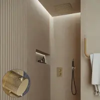 Saniclear Cube Curved Pro inbouw regendouche met inbouw douchekop 30x30cm en staafhanddouche geborsteld messing - mat goud