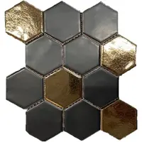 Terre d'Azur Hexagonale Mosaic wandtegel 28x30cm zwart/goud - per 5 vellen