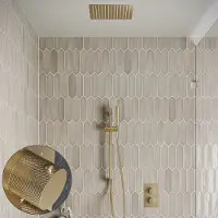Saniclear Cube Curved inbouw regendouche met inbouw douchekop 30x30cm, glijstang en staafhanddouche geborsteld messing - mat goud