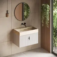 Muebles Zahora badmeubel ribbelfront 80cm wit mat met White Travertin wastafel zonder kraangat