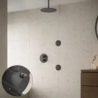 Saniclear Iron Curved inbouw regendouche 30cm met ronde massagejets en plafondarm verouderd ijzer - gunmetal