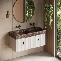 Muebles Zahora badmeubel ribbelfront 120cm wit mat met Dark Emperador wastafel zonder kraangaten