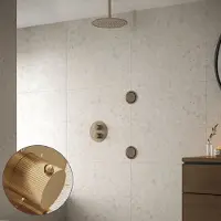 Saniclear Brass Stripes inbouw regendouche 30cm met ronde massagejets en plafondarm geborsteld messing - mat goud