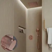 Saniclear Cube Curved inbouw regendouche rond met inbouw douchekop 30x30cm en 2 standen handdouche geborsteld koper