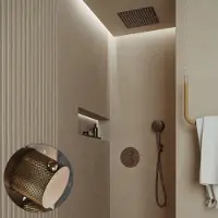 Saniclear Cube Curved inbouw regendouche rond met inbouw douchekop 30x30cm en 2 standen handdouche verouderd messing