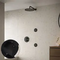 Saniclear Nero Stripes inbouw regendouche 20cm met ronde massagejets en muurarm zwart mat