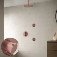 Saniclear Copper Stripes inbouw regendouche 20cm met ronde massagejets en plafondarm geborsteld koper