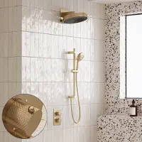 Saniclear Evolution Curved inbouw regendouche met glijstang en 2 standen handdouche geborsteld messing - mat goud