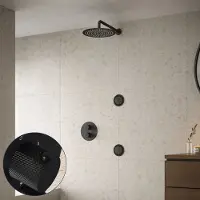 Saniclear Nero Curved inbouw regendouche 20cm met ronde massagejets en muurarm zwart mat