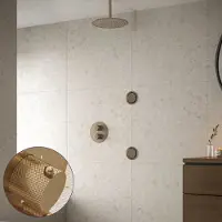 Saniclear Brass Curved inbouw regendouche 30cm met ronde massagejets en plafondarm geborsteld messing - mat goud