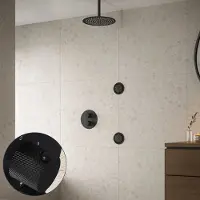 Saniclear Nero Curved inbouw regendouche 30cm met ronde massagejets en plafondarm zwart mat