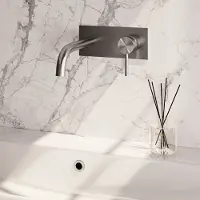 Brauer Stripe inbouw wastafelkraan ColdStart met gebogen uitloop en afdekplaat model A1 RVS geborsteld PVD