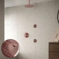 Saniclear Copper Curved inbouw regendouche 30cm met ronde massagejets en plafondarm geborsteld koper