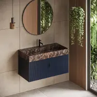 Muebles Zahora badmeubel ribbelfront 100cm marine blauw met Dark Emperador wastafel met kraangat