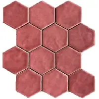 Terre d'Azur Hexagonale Mosaic wandtegel 28x30cm bordeaux rood - per 5 vellen