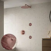 Saniclear Copper Curved inbouw regendouche 20cm met ronde massagejets en muurarm geborsteld koper